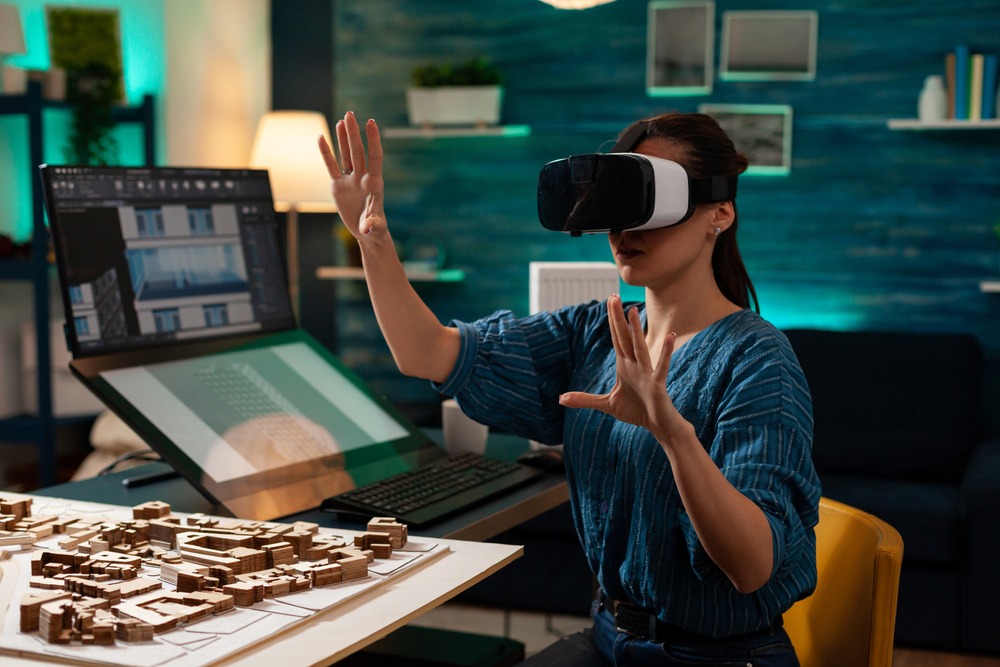 Architect using VR headset for design